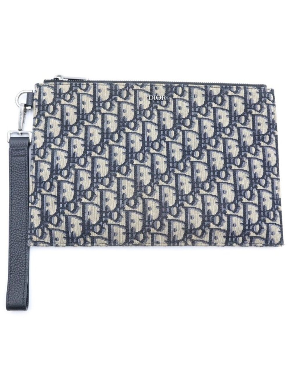 Dior Oblique Jacquard Clutch Navy Leather Canvas Silver